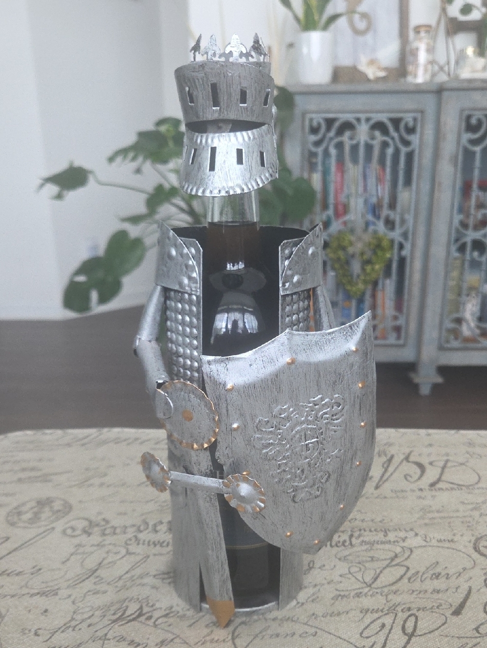 Medieval Knight Wine Bottle Holder - Silver Armor